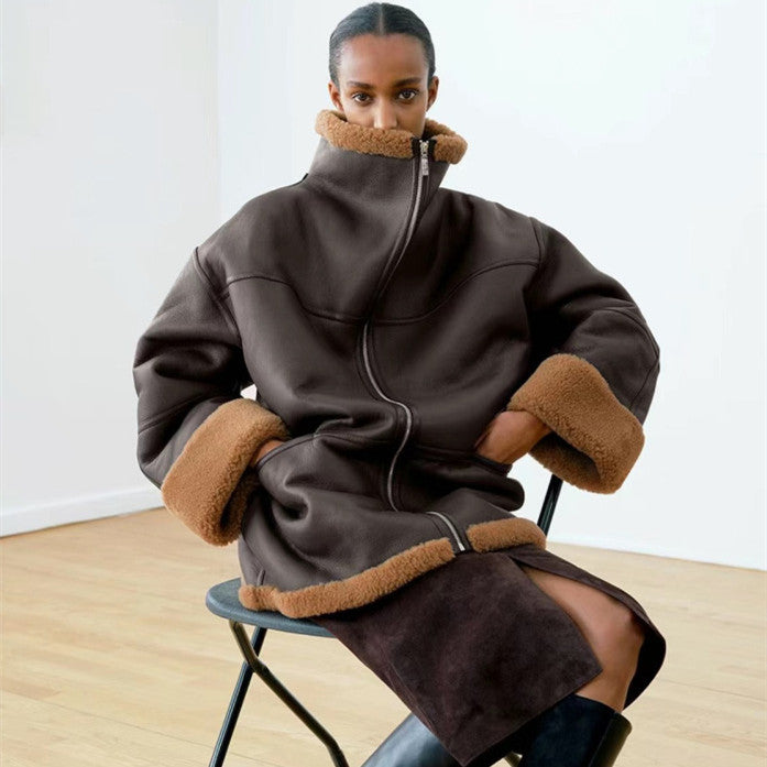 Cappotto in ecopelle da donna in stile nordico