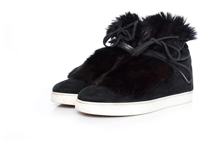 Gianvito Rossi, Sneaker Inuit in suede bordata di pelliccia Nero