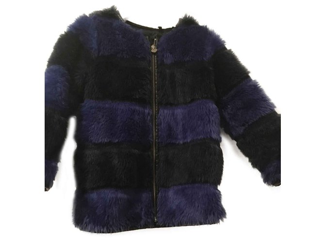 cappotto di pelliccia finta IKKS Nero Blu scuro