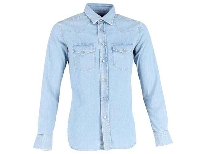 Camicia Western Denim Tom Ford in cotone azzurro Blu