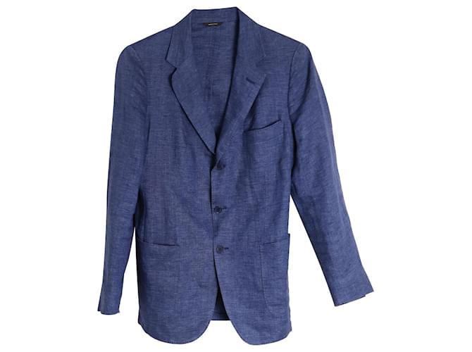 Blazer monopetto Loro Piana in Lino Blu