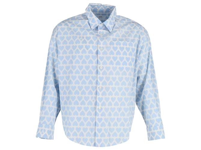 Camicia abbottonata con stampa cuori Ami Paris in cotone blu