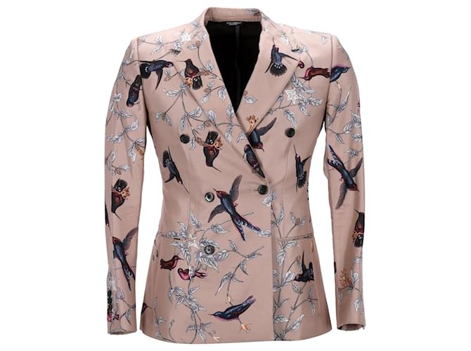Blazer a petto foderato Birds of Paradise di Dolce & Gabbana in seta multicolore