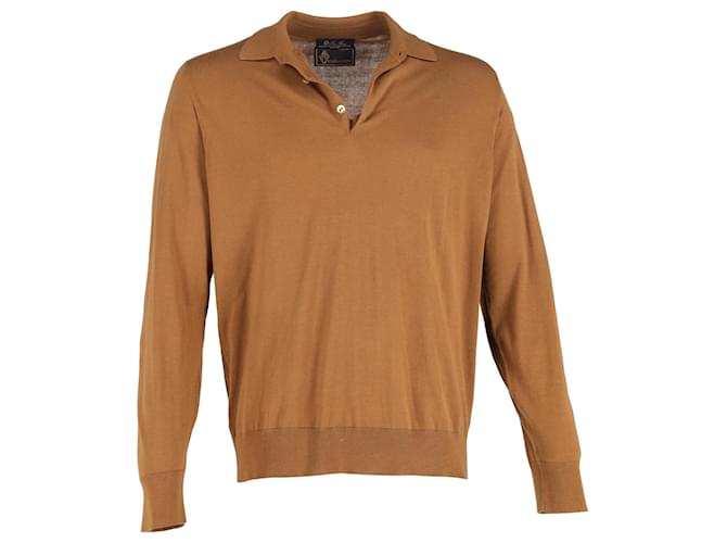 Polo Loro Piana Sea Island con colletto in misto vicuña in cotone marrone