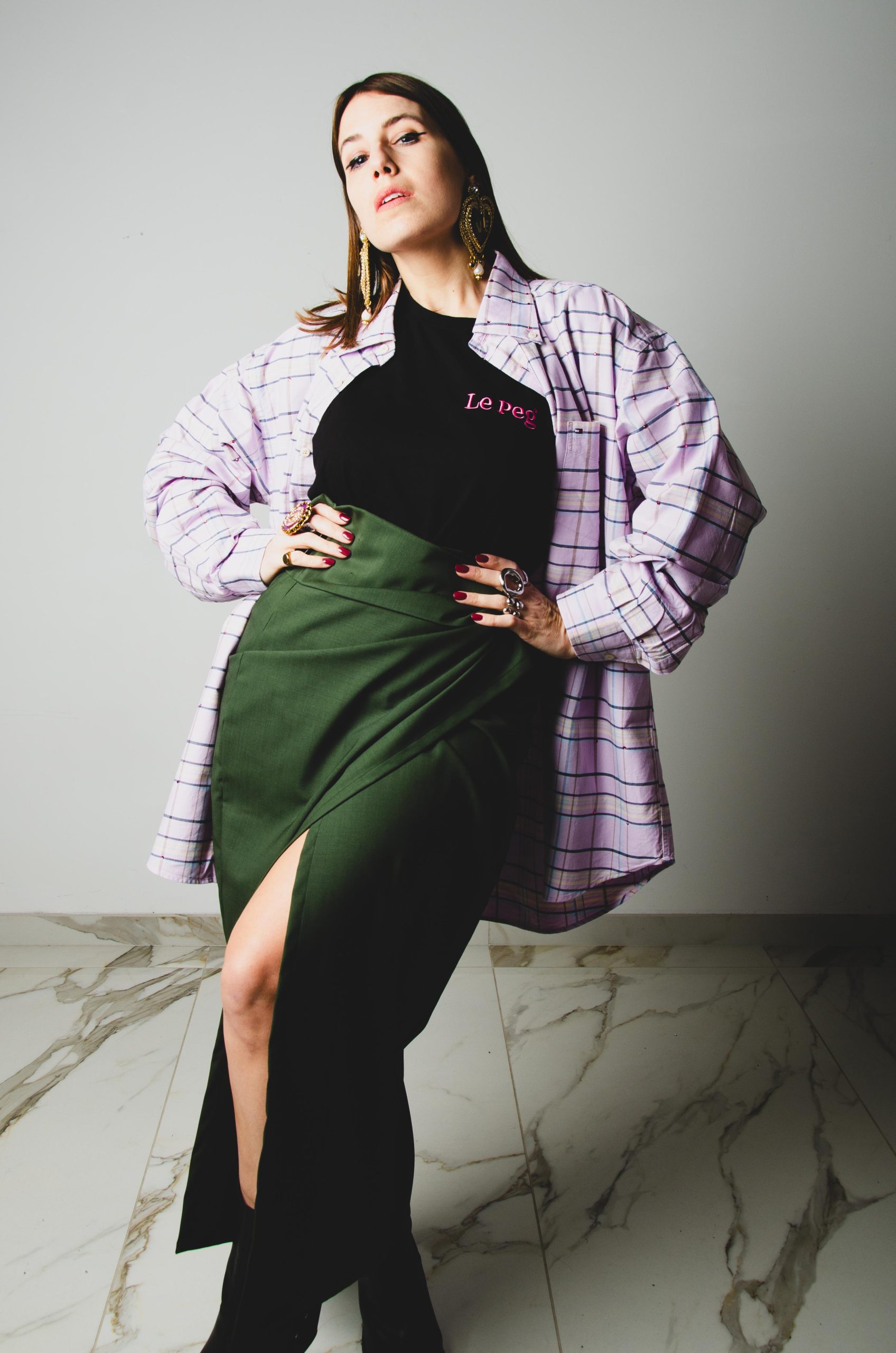 110 Camicia a quadri lilla TOMMY HILFIGER tg L-XL con strass rosa circa 150