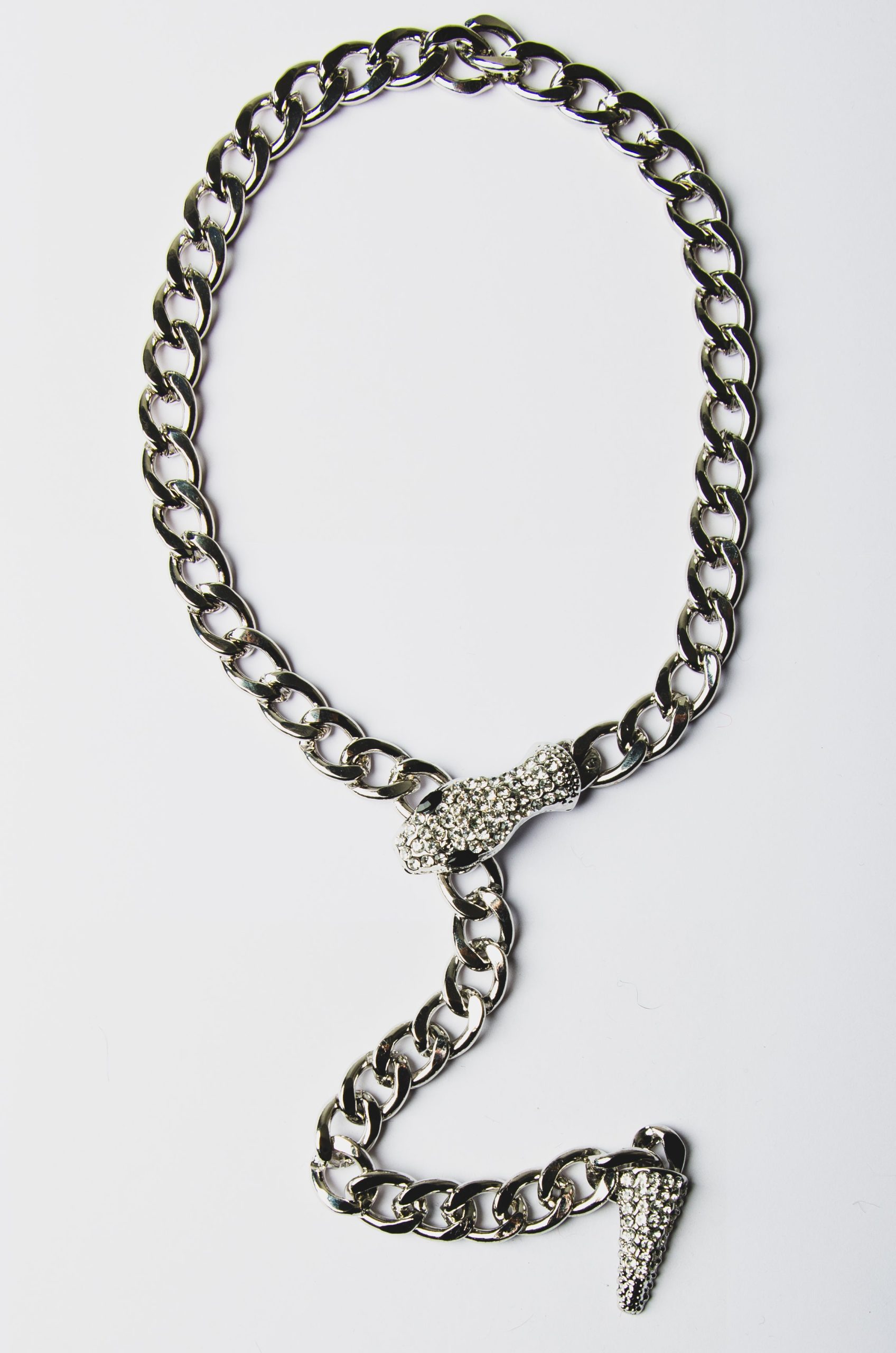 Collana a catena in acciaio inossidabile con serpente brillante argentata