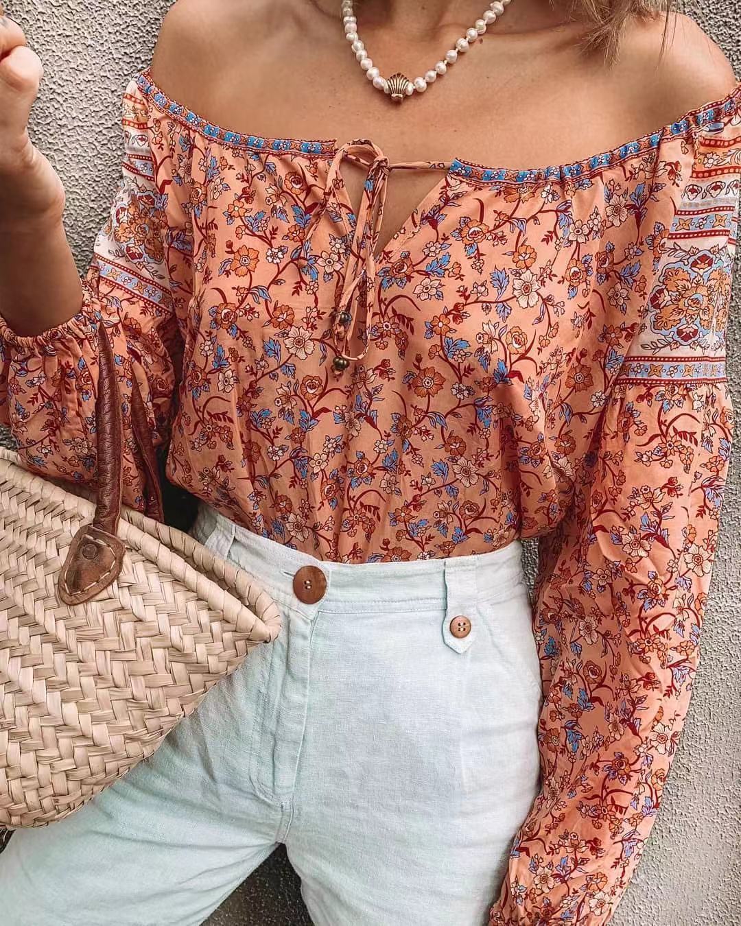 Blusa con stampa floreale in stile vintage da donna