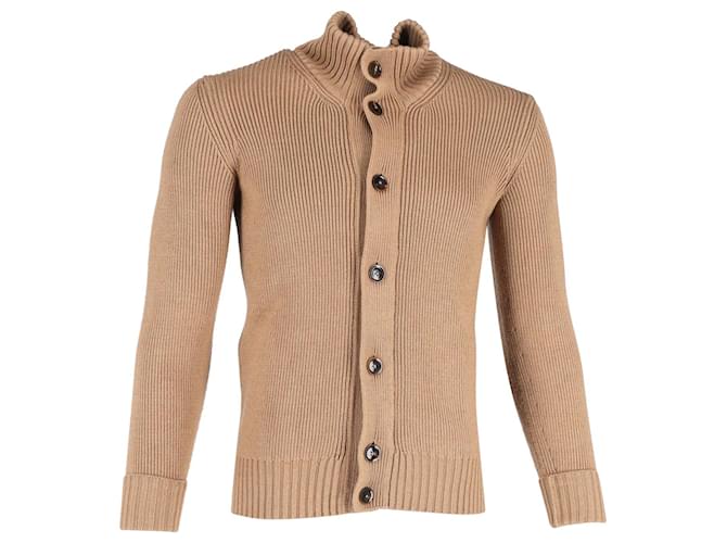 Cardigan a coste Tom Ford in lana e seta marrone