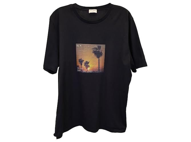 T-shirt Saint Laurent con stampa palme in cotone nero
