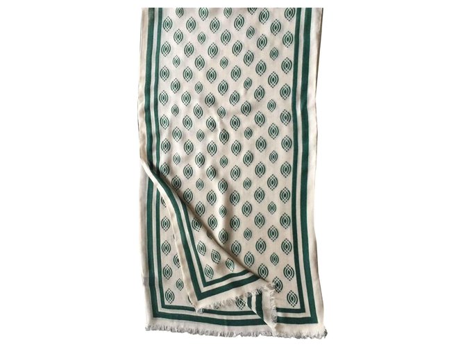Autre Marque Nuova sciarpa UNISEX stampata avorio e verde scuro Bianco sporco