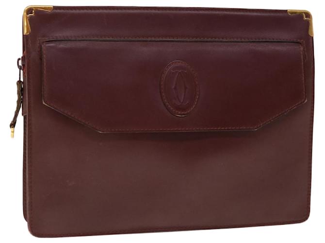 CARTIER Pochette Pelle Vino Rosso Auth 63905 Bordò