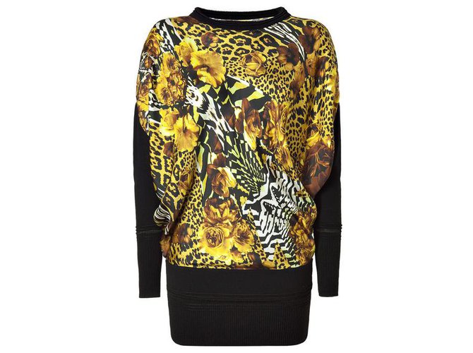 Abito floreale leopardato Roberto Cavalli Nero