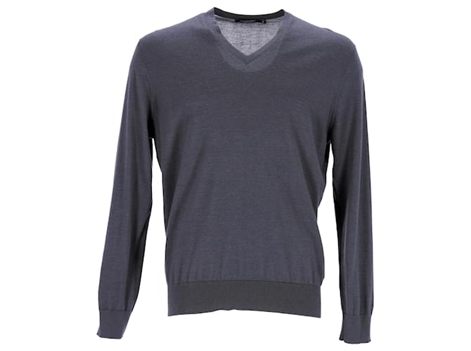 Pullover Ermenegildo Zegna con scollo a V in cashmere grigio Nero