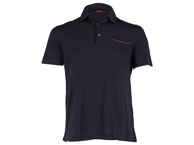 Polo Ermenegildo Zegna a maniche corte in cotone Blu Navy