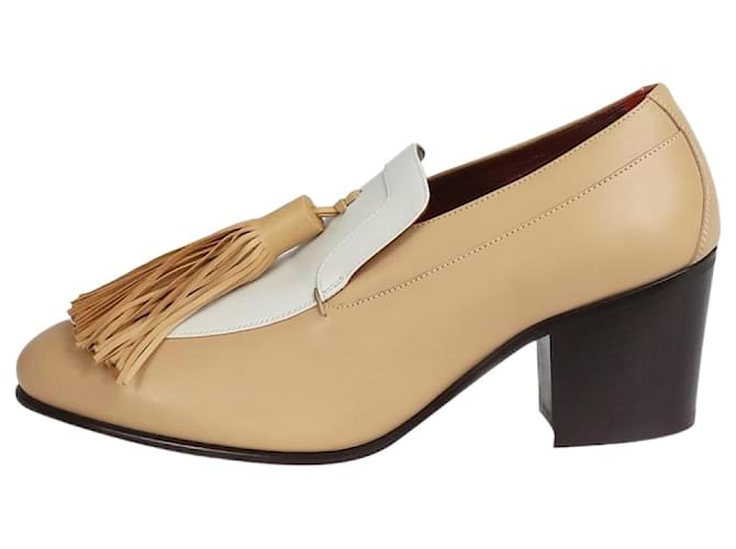 Céline Mocassini con tacco e nappe in pelle beige - taglia EU 38.5