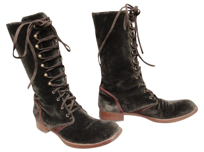 Stivaletti in velluto John Galliano Marrone