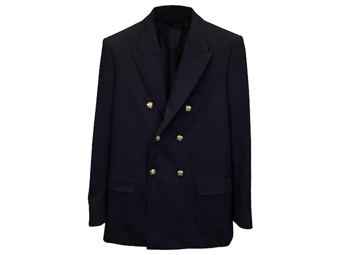 Céline Blazer Celine con petto foderato in lana blu navy