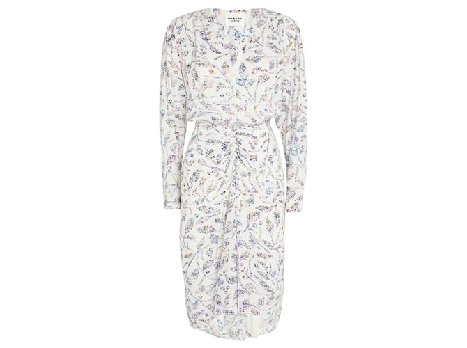 Abito stampato a blocchi Isabel Marant Etoile Danalia Ecru Bianco Multicolore Crudo