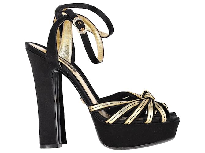 Sandali con plateau annodati metallizzati Dolce & Gabbana in raso nero