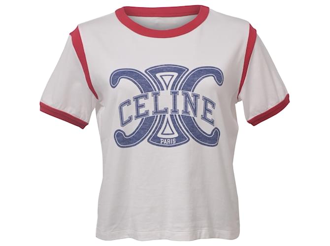 Céline T-shirt a maniche corte con logo Celine in cotone bianco
