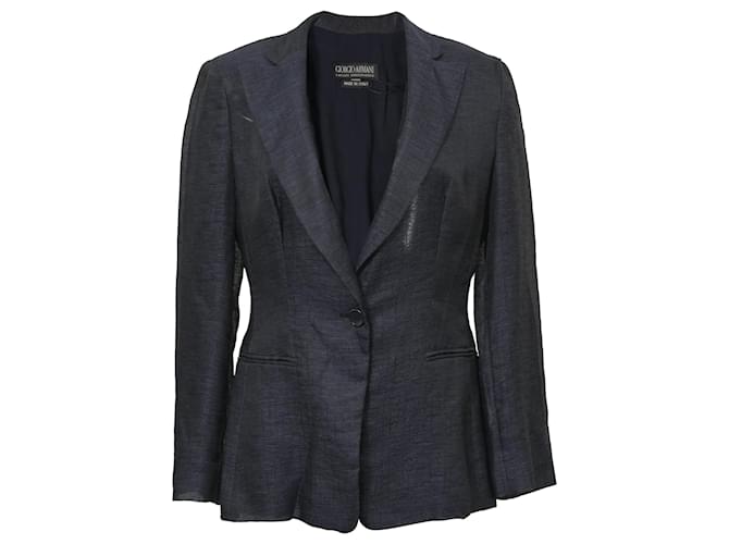 Blazer monopetto Giorgio Armani in lino Blu Navy