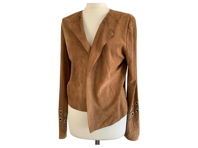 Ikks Nuova giacca in pelle scamosciata caramello T38/40