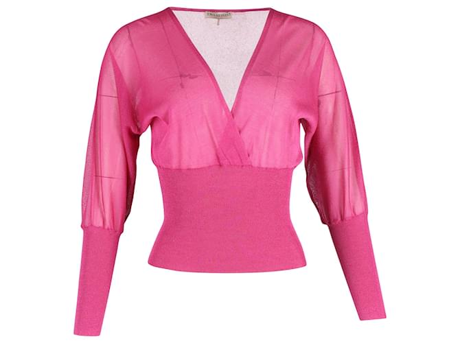 Top Blouson in maglia con scollo a V a maniche lunghe Emilio Pucci in seta rosa