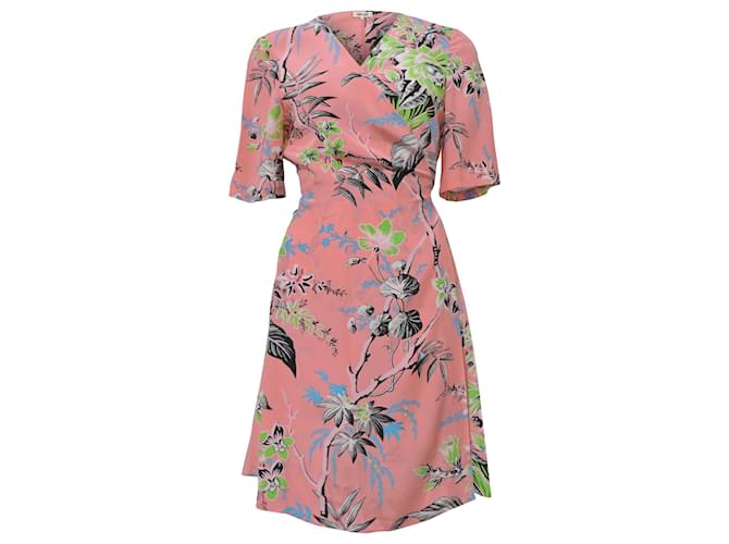 Abito avvolgente con stampa botanica di Diane Von Furstenberg in seta rosa