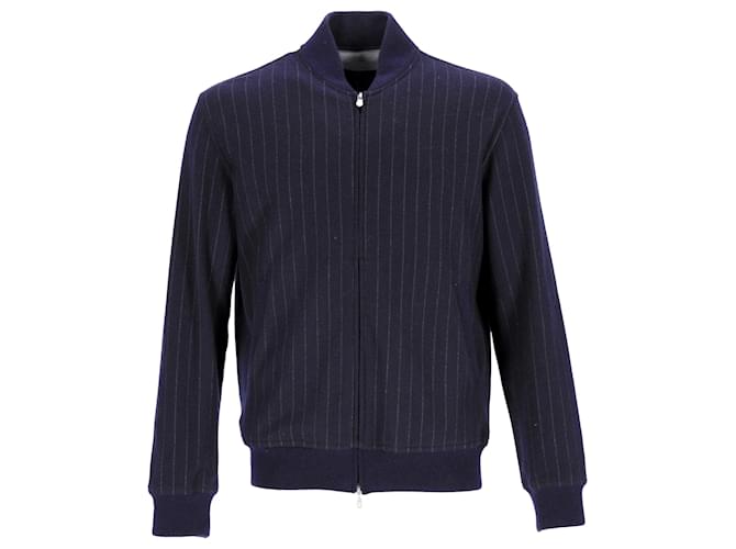 Giacca bomber in misto cotone a righe Brunello Cucinelli in cashmere blu navy