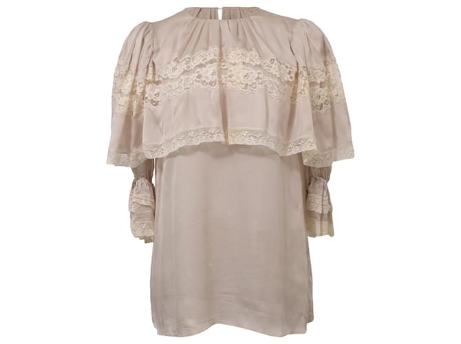 Blusa in seta beige con volant e pizzo Dolce & Gabbana