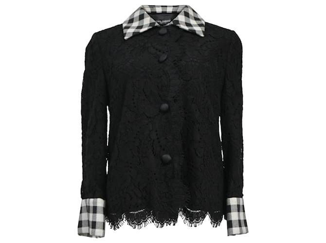 Camicia in pizzo con colletto a quadri Dolce & Gabbana in cotone nero