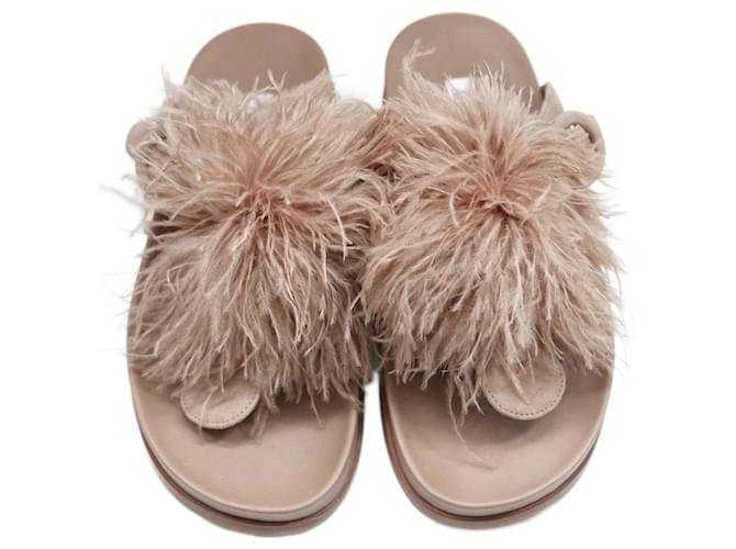 Sandali con piume di struzzo Aquazzura Boudoir Beige