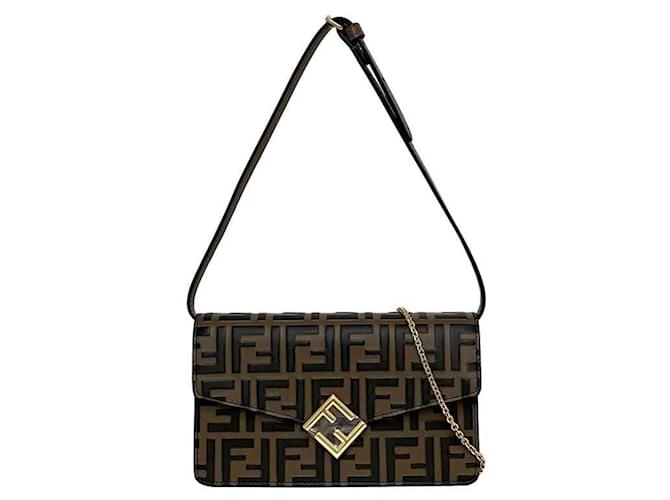 Zucca Borsa a spalla a catena 2 in 1 Fendi Marrone