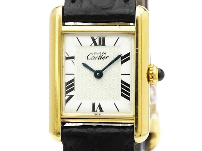 Orologio da uomo Cartier Must Tank in vermeil placcato oro e pelle al quarzo