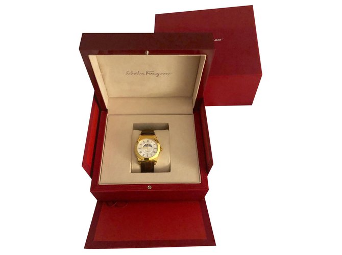 Salvatore Ferragamo 40MM 1898 orologio sportivo fasi lunari con cinturino in pelle marrone