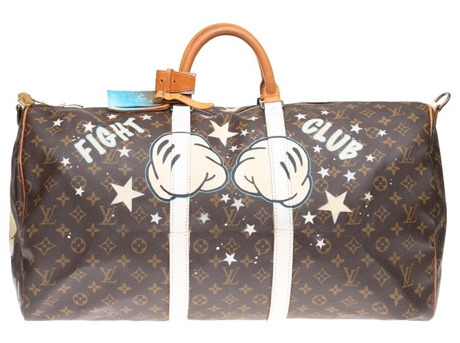 Abbesses Louis Vuitton Keepall 55 Monogramma "Mickey Fight Club II" personalizzato da PatBo! Marrone