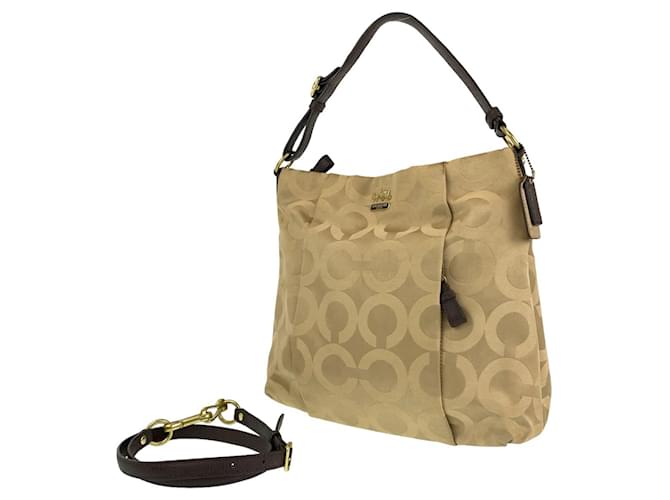 Borsa a spalla 2way in tela Op Art di Coach 21121 Beige