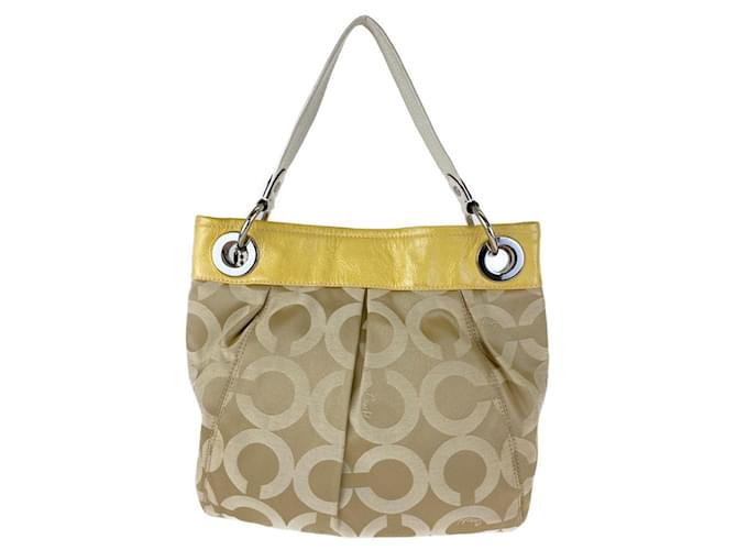 Borsa a spalla 2 in 1 in tela Op Art/ pelle lucida Coach A1069-14579 Beige