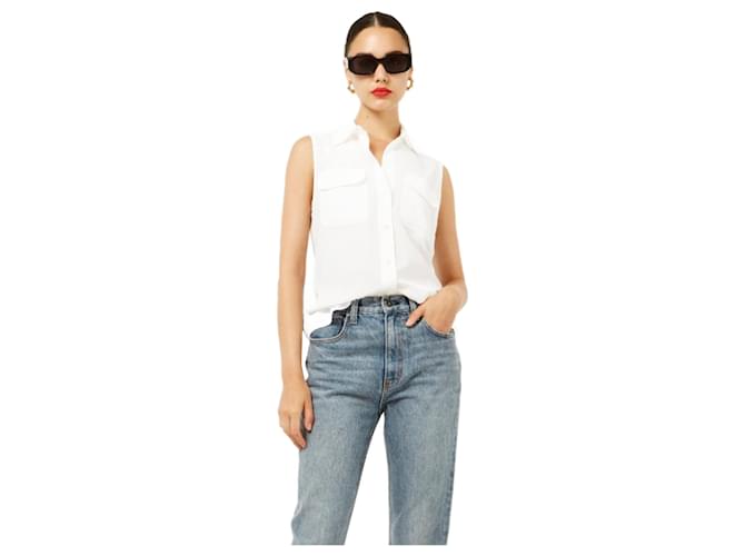 Top senza maniche slim in seta firmato Equipment Bianco