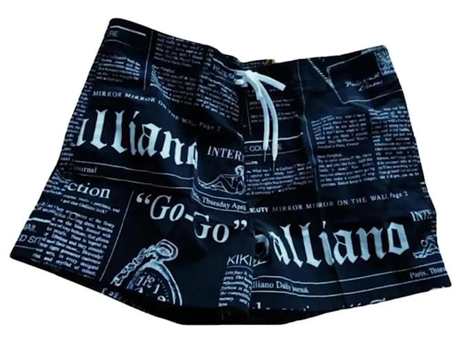 Nuovo John Galliano Pantaloni Corti da Bagno Giornale Intimo EU XL Nero