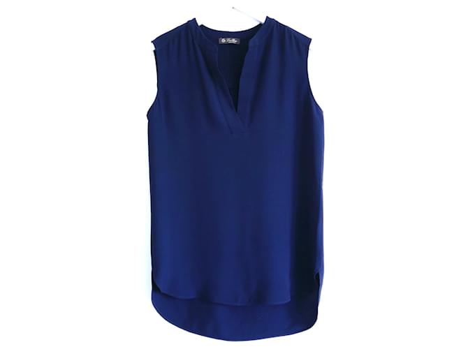 Top senza maniche in crêpe di seta blu navy Loro Piana