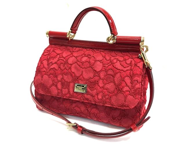 Borsa a mano ricamata floreale Dolce & Gabbana Sicilia Rosso