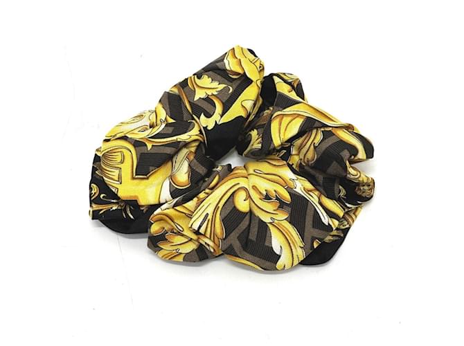 Zucca FENDI Collaborazione Versace Elastico per Capelli Nero Giallo