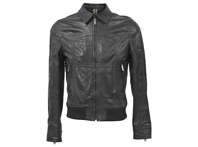 D&G Dolce & Gabbana Giacca con Zip Completa in Pelle Nera Nero