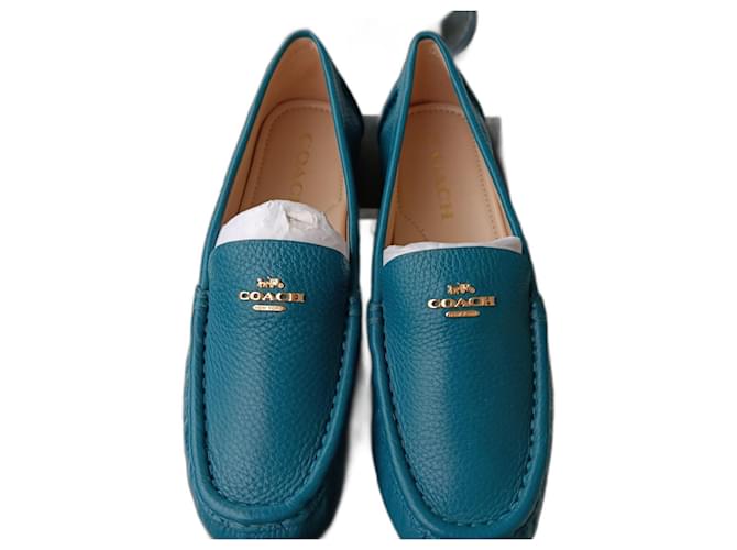 Mocassini Coach, modello Marley Leather, in pelle turchese. Nuovi. Numero 37,5.