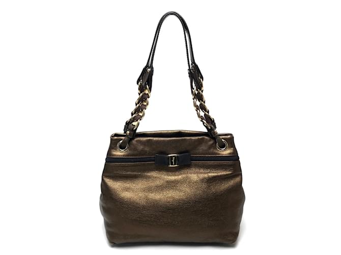 Borsa Tote Vala Ribbon di Salvatore Ferragamo D'oro
