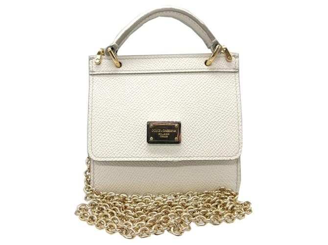 Portafoglio in pelle bianca con catena Dolce & Gabbana Sicily Bianco