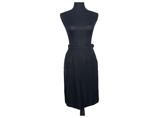 Yves Saint Laurent YSL vintage gonna nera con tasche e spacco sul davanti Nero