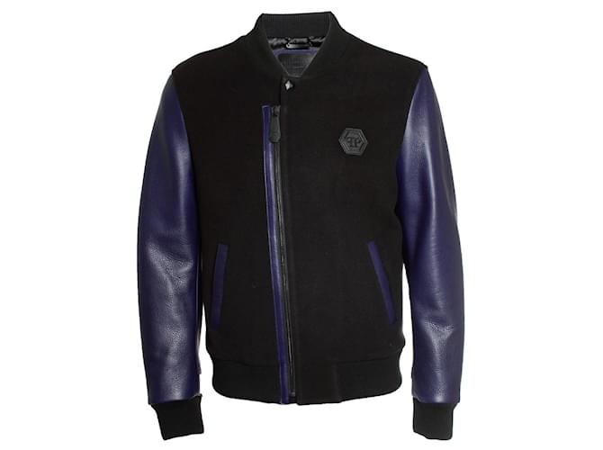 Giacca bomber in pile di lana Philipp Plein Nero Blu