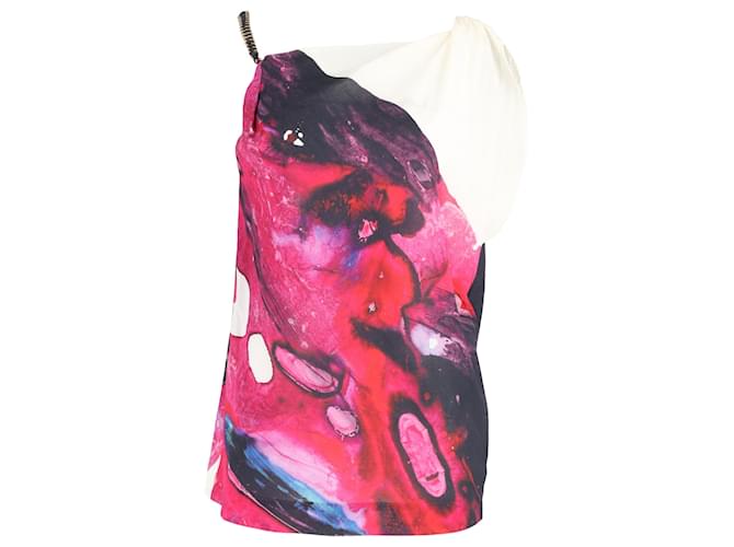 Top in seta multicolore con dettaglio a catena stampato Escada